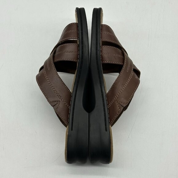 Clarks Brown Leather Woven Criss-Cross Strap Slip-On Sandals Women's Size 10M - Picture 7 of 10